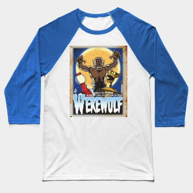 Mystery Science Rusty Barn Sign 3000 - Werewolf Baseball T-Shirt by Starbase79